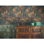 STILIZÁLT DZSUNGELMOTÍVUMOS MAJMOS LUXUSTAPÉTA BARNA OKKER SZÍNBEN