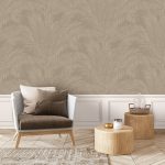 TEXTIL HATÁSÚ LUXUSTAPÉTA HÍMZETT HATÁSÚ LEVÉL MINTÁVAL TAUPE SZÍNBEN