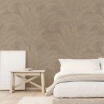 TEXTIL HATÁSÚ LUXUSTAPÉTA HÍMZETT HATÁSÚ LEVÉL MINTÁVAL TAUPE SZÍNBEN
