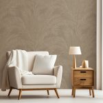 TEXTIL HATÁSÚ LUXUSTAPÉTA HÍMZETT HATÁSÚ LEVÉL MINTÁVAL TAUPE SZÍNBEN