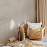 TEXTIL HATÁSÚ LUXUSTAPÉTA HÍMZETT HATÁSÚ LEVÉL MINTÁVAL BÉZS SZÍNBEN