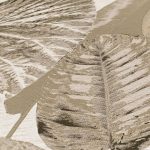 TEXTILHATÁSÚ TAPÉTA BÉZS ALAPON TAUPE BARNA ARANY TRÓPUSI LEVELEKKEL