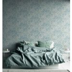 TEXTIL HATÁSÚ, PÁLMAFALEVÉL MINTÁS TAPÉTA, FEHÉR ALAPON ZÖLD MINTA