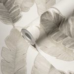 BANÁNFA LEVÉL MINTÁS VINYL TAPÉTA, EKRÜ ALAPON TAUPE SZÍNBEN