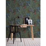 MODERN , TRÓPUSI NÖVÉNYZET MINTÁS TAPÉTA, TEXTIL HATÁSÚ ALAPON ,ZÖLD ÉS KÉKES SZÍNEKBEN