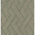 ELEGÁNS VONALVEZETÉSŰ, SZIZÁL HATÁSÚ GEOMETRIAI MINTÁS TAPÉTA , FÉMES BRONZ VONALAKKAL , ZÖLD SZÍN