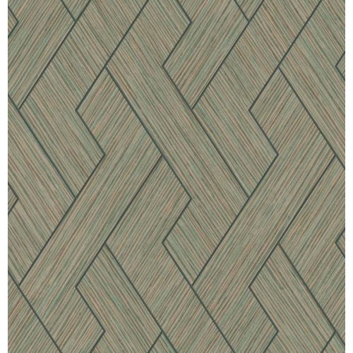 ELEGÁNS VONALVEZETÉSŰ, SZIZÁL HATÁSÚ GEOMETRIAI MINTÁS TAPÉTA , FÉMES BRONZ VONALAKKAL , ZÖLD SZÍN
