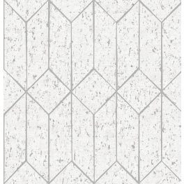   ART DECO, GEOMETRIKUS TAPÉTA PARAFA HATÁSÚ, FEHÉR ALAPON, EZÜST MINTÁVAL