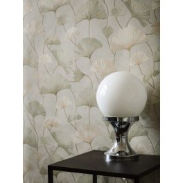   ELEGÁNS, GINKO LEVÉL MINTÁS TAPÉTA, HALVÁNYZÖLD ÉS BÉZS SZÍNBEN