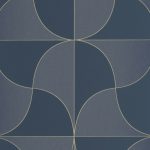 BAUHAUS, GEOMETRIKUS TAPÉTA, ARANY VONALÚ, FÉNYES KÉK MINTÁVAL SÖTÉTKÉK ALAPON