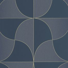   BAUHAUS, GEOMETRIKUS TAPÉTA, ARANY VONALÚ, FÉNYES KÉK MINTÁVAL SÖTÉTKÉK ALAPON
