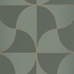 BAUHAUS, GEOMETRIKUS TAPÉTA, ARANY VONALÚ, FÉNYES ZÖLD MINTÁVAL ZÖLD ALAPON