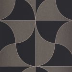 BAUHAUS, GEOMETRIKUS TAPÉTA, ARANY VONALÚ, FÉNYES TAUPE MINTÁVAL FEKETE ALAPON