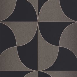   BAUHAUS, GEOMETRIKUS TAPÉTA, ARANY VONALÚ, FÉNYES TAUPE MINTÁVAL FEKETE ALAPON