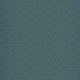   BAUHAUS, GEOMETRIKUS TAPÉTA, FÉNYES KÉK HEXA MINTÁVAL, ZÖLD ALAPON