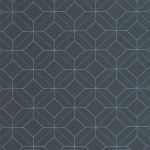 BAUHAUS TAPÉTA GEOMETRIKUS FORMÁKKAL, KÉK ÉS FÉMES KÉK MINTÁVAL SÖTÉTKÉK ALAPON