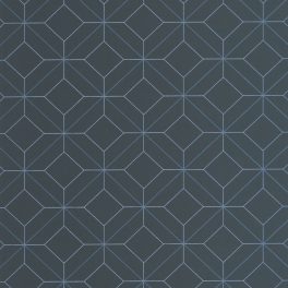   BAUHAUS TAPÉTA GEOMETRIKUS FORMÁKKAL, KÉK ÉS FÉMES KÉK MINTÁVAL SÖTÉTKÉK ALAPON