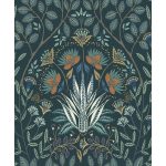 STILIZÁLT VIRÁGMINTÁS LUXUSTAPÉTA, OLAJKÉK SZÍNBEN