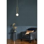 ELEGÁNS , HATSZÖG MINTÁS DESIGN TAPÉTA, FEKETE , OLAJKÉK SZÍNBEN , ARANY RÉSZLETEKKEL