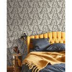 ELEGÁNS ,STILIZÁLT LEVÉLMINTÁS DESIGN TAPÉTA, FEKETE ALAPON EKRÜ SZÍNBEN