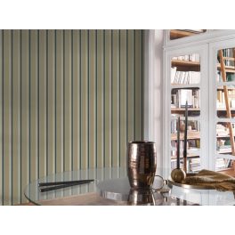   ELEGÁNS , CSÍKOS DESIGN TAPÉTA, KEKIZÖLD SZÍNBEN , GYÖNGYHÁZ ÉS ARANY RÉSZLETEKKEL