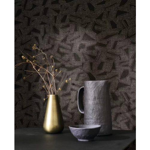 GEOMETRIKUS MINTÁS, TEXTIL HATÁSÚ TAPÉTA, FEKETE ÉS BARNA SZÍNBEN