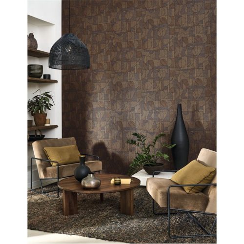 GEOMETRIKUS PATCHWORK MINTÁS TAPÉTA, BRONZ BARNA SZÍNBEN