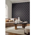 EGYIPTOMI IHLETÉSŰ NÖVÉNYMINTÁS LUXUSTAPÉTA SÖTÉTKÉK ALAPON BARNA BRONZ SZÍNBEN