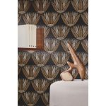 EGYIPTOMI IHLETÉSŰ NÖVÉNYMINTÁS LUXUSTAPÉTA FEKETE ALAPON BÉZS BARNA BRONZ SZÍNBEN