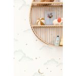 CSILLAGOS ÉG ÉS HOLD MINTÁS GYEREKTAPÉTA , FEHÉR ÉS MENTAZÖLD SZÍNBEN