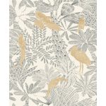 HANGULATOS MADÁR- ÉS NÖVÉNYMINTÁS TAPÉTA FEHÉR ALAPON ARANY MINTÁVAL