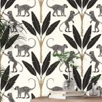 ART DECO HANGULATOT IGÉZŐ GEOPÁRD ÉS TOLL MINTÁS TAPÉTA FEHÉR ALAPON