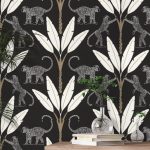 ART DECO HANGULATOT IGÉZŐ GEOPÁRD ÉS TOLL MINTÁS TAPÉTA FEKETE ALAPON