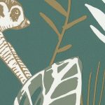 MADAGASZKÁRI HANGULATÚ TAPÉTA MAJMOKKAL ÉS NÖVÉNYEKKEL ZÖLD ALAPON