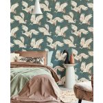 ELEGÁNS, REPÜLŐ DARUMADÁR MINTÁS DESIGN LUXUSTAPÉTA, ZÖLD SZÍNBEN