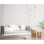 GEOMETRIKUS, ÁTLÓS MINTÁZATÚ, TEXTIL HATÁSÚ TAPÉTA FEHÉR ÉS SZÜRKE SZÍNBEN