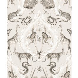   MODERN, VIDÁM SZAFARI ÁLLATOS TAPÉTA, TEXTIL HATÁSÚ BÉZS ALAPON