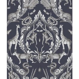   MODERN, VIDÁM SZAFARI ÁLLATOS TAPÉTA, TEXTIL HATÁSÚ KÉK ALAPON