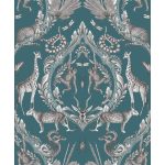 MODERN, VIDÁM SZAFARI ÁLLATOS TAPÉTA, TEXTIL HATÁSÚ TÜRKIZ ALAPON