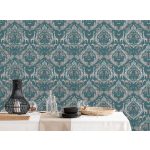 MODERN, VIDÁM SZAFARI ÁLLATOS TAPÉTA, TEXTIL HATÁSÚ TÜRKIZ ALAPON