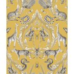 MODERN, VIDÁM SZAFARI ÁLLATOS TAPÉTA, TEXTIL HATÁSÚ SÁRGA ALAPON