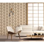 MODERN, GEOMETRIKUS TAPÉTA, NUDE ALAPON ARANY KÖR MINTÁVAL 