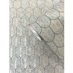 ELEGÁNS, GEOMETRIKUS, FÉMES ART DECO TAPÉTA TÜRKIZ ALAPON