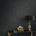 ELEGÁNS, GEOMETRIKUS, FÉMES ART DECO TAPÉTA KÉK ALAPON