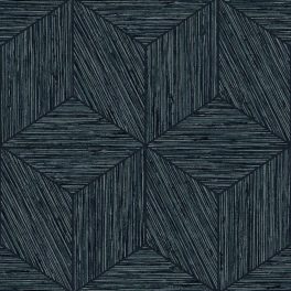 GEOMETRIAI ELEMEKKEL ÁBRÁZOLT LÓTUSZVIRÁG MINTÁS TEXTILHATÁSÚ TAPÉTA FÉMES KÉK SZÍNBEN