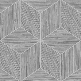 GEOMETRIAI ELEMEKKEL ÁBRÁZOLT LÓTUSZVIRÁG MINTÁS TEXTILHATÁSÚ TAPÉTA FÉMES SZÜRKE SZÍNBEN