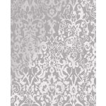 KLASSZIKUS BAROKK MINTÁS ANGOL DEKOR TAPÉTA, SZÜRKE ALAPON, FÉMES EZÜST MINTA