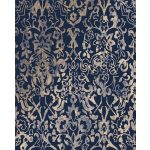 KLASSZIKUS BAROKK MINTÁS ANGOL DEKOR TAPÉTA, SÖTÉTKÉK ALAPON, FÉMES ROSE GOLD MINTA