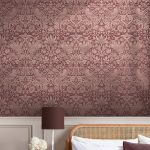 KLASSZIKUS, ANGOL MADÁR MINTÁS TAPÉTA, BURGUNDY SZÍNBEN ROSE GOLD HATÁSSAL