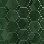 GEOMETRIKUS MINTÁJÚ TAPÉTA, ZÖLD SZÍNBEN, FÉMES RÉSZLETEKKEL